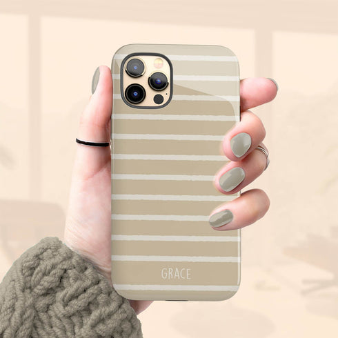Custom Name Earth Tone Stripes iPhone Case